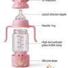 Premium Glass Baby Feeding Bottle | Anti-Colic Regular Nipple & Ergonomic Handles | Adorable 3D Elephant Design | 240ml Large